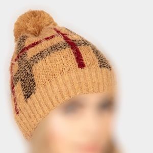 COPY - NWT Gold Lightweight Plaid Pom Pom Hat